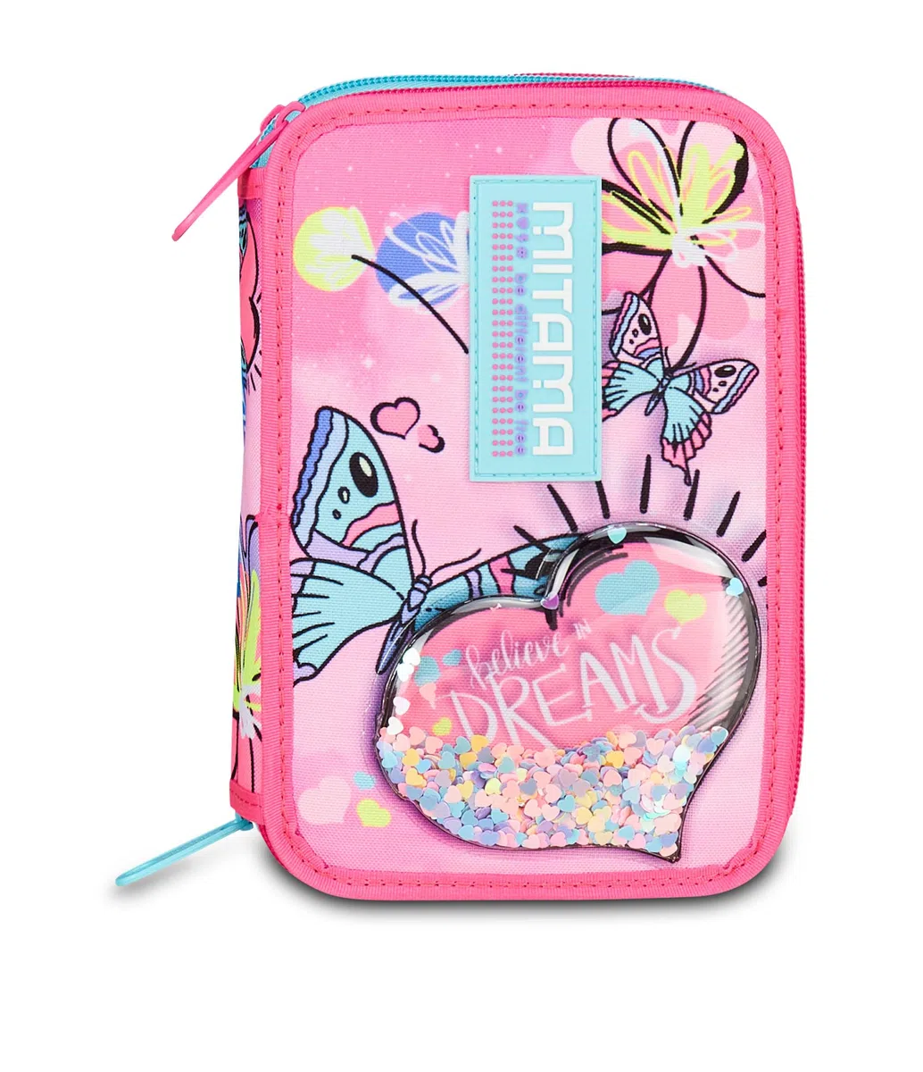 Mitama Astuccio Scuola 3 Scomparti, SUPER TRIPLO BUBBLE DREAMS, Contenuto 47 pz, Completo di Matite, Pennarelli, Portapenne Scuola Elementare Bambina