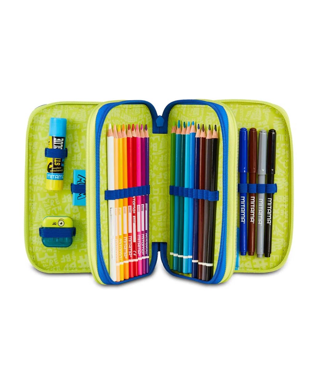 Mitama Astuccio Scuola 3 Scomparti, TRIPLO GAMING404, Contenuto 47 pz, Completo di Matite, Pennarelli, Portapenne Scuola Elementare Bambino