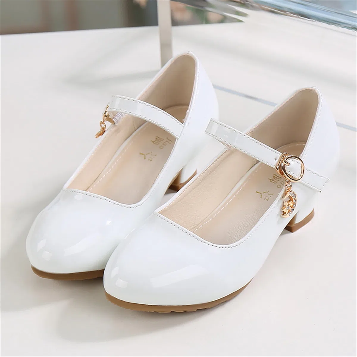 New front Scarpe Eleganti per Ragazze Scarpe col Tacco per Bambine Pelle Verniciata Suola Antiscivolo Feste di Compleanno Feste a Tema Abito da Principessa Estate