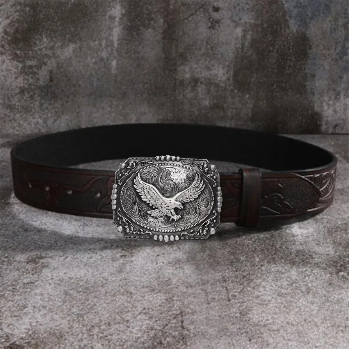 Fibbia per cintura occidentale da uomo, grandi fibbie per cintura con aquila dorata incisa, grande fibbia per cintura per cowboy rodeo