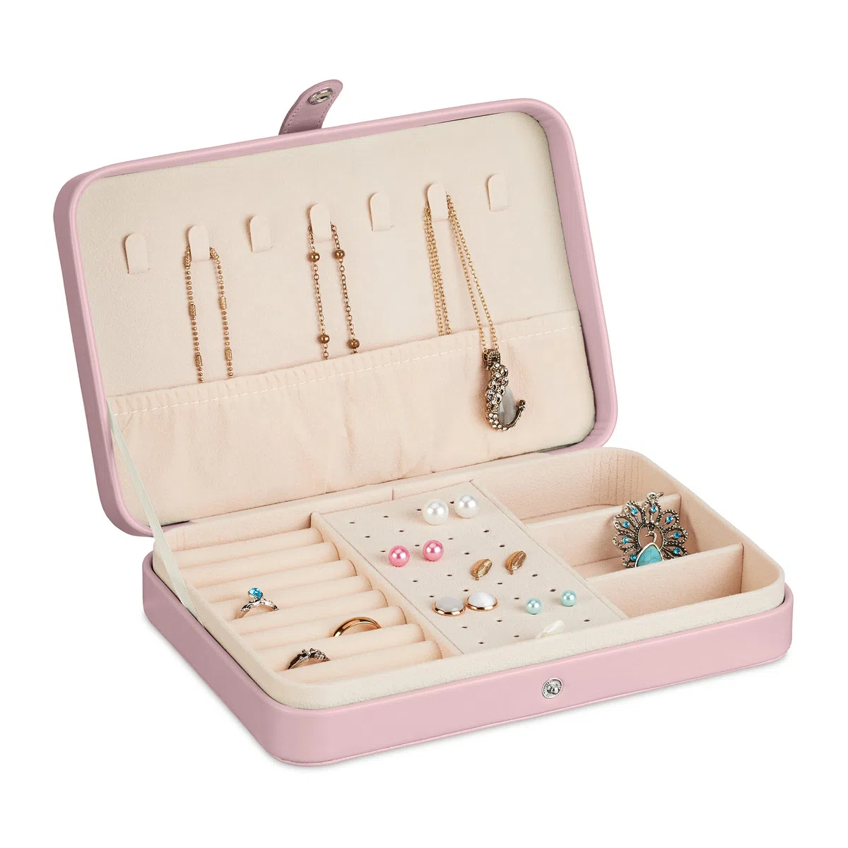 Relaxdays Valigetta Portagioie, Cofanetto Porta Gioielli da Viaggio, Organizer Anelli e Collane, 4,5x21x14,5 cm, Rosa