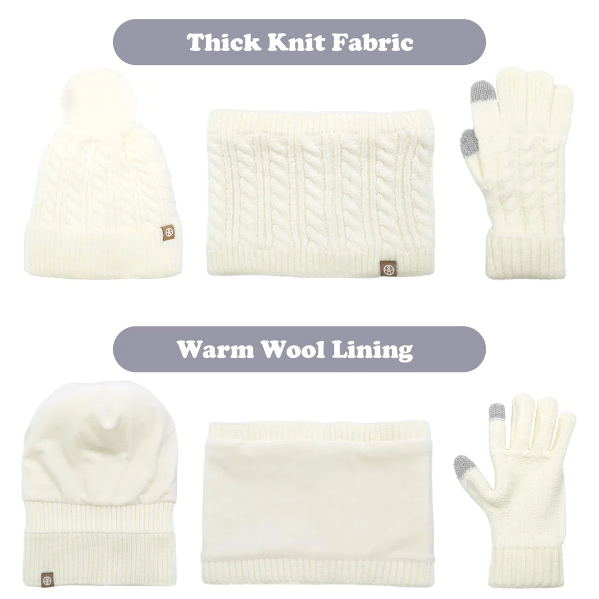 Lifup 3 Pezzi Bambini Inverno Beanie Cappello Sciarpa Guanti Set, Termico Maglia Crochet Spessa Pom Kids Beanie Cappello Sciarpa Guanti per 5-12 Anni Ragazzi Ragazze