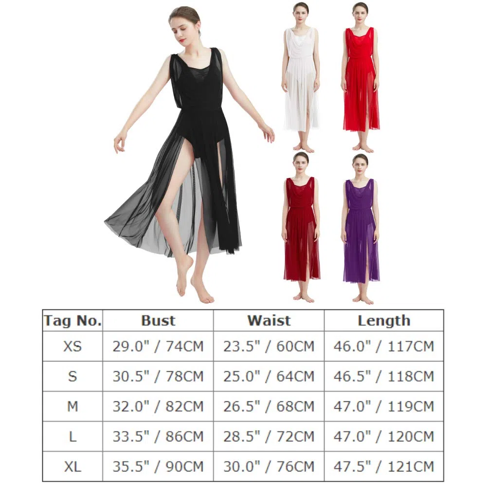 Donne Lirico Vestito da Ballo di Balletto Senza Maniche Body da Ginnastica Senza Schienale con Gonna in Tulle a Fette Costume da Danza Moderno Contemporaneo