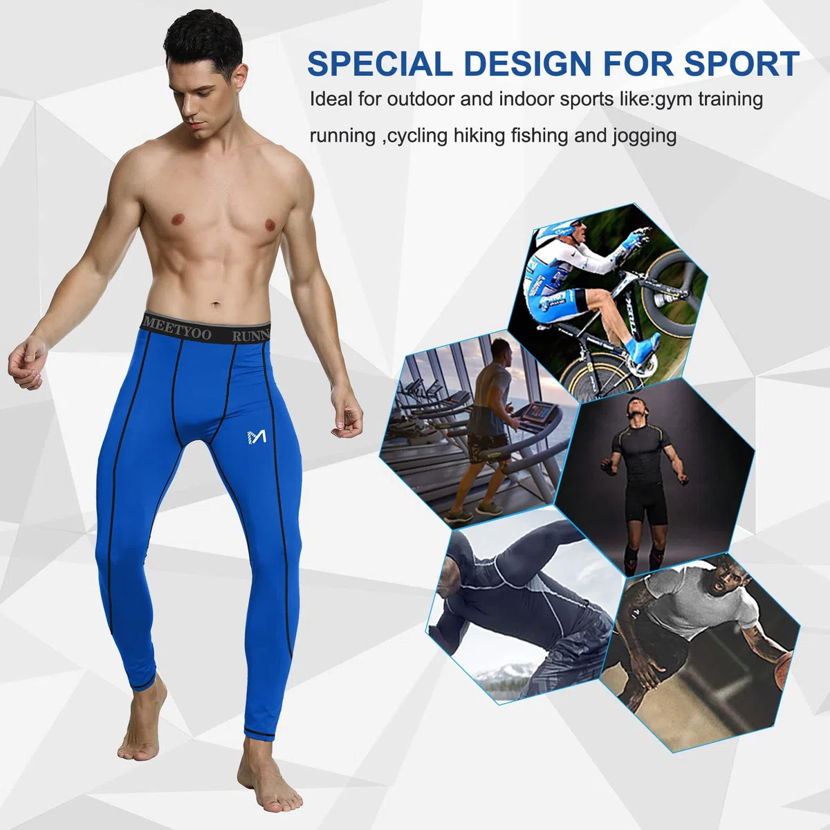 MEETYOO Leggings Uomo, Calzamaglie Sportive Pantaloni Fitness Compressione Baselayer per Jogging Ciclismo Running