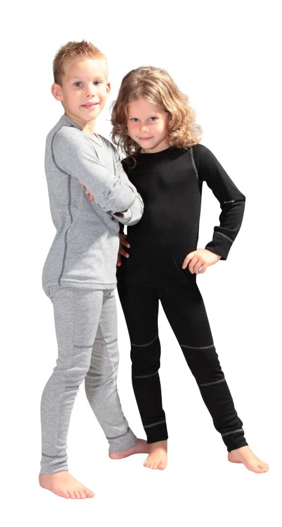 Set di biancheria intima termica traspirante per bambini – biancheria calda in maglia a maniche lunghe + mutande lunghe (ÖkoTex100), Nero , 98 cm-104 cm