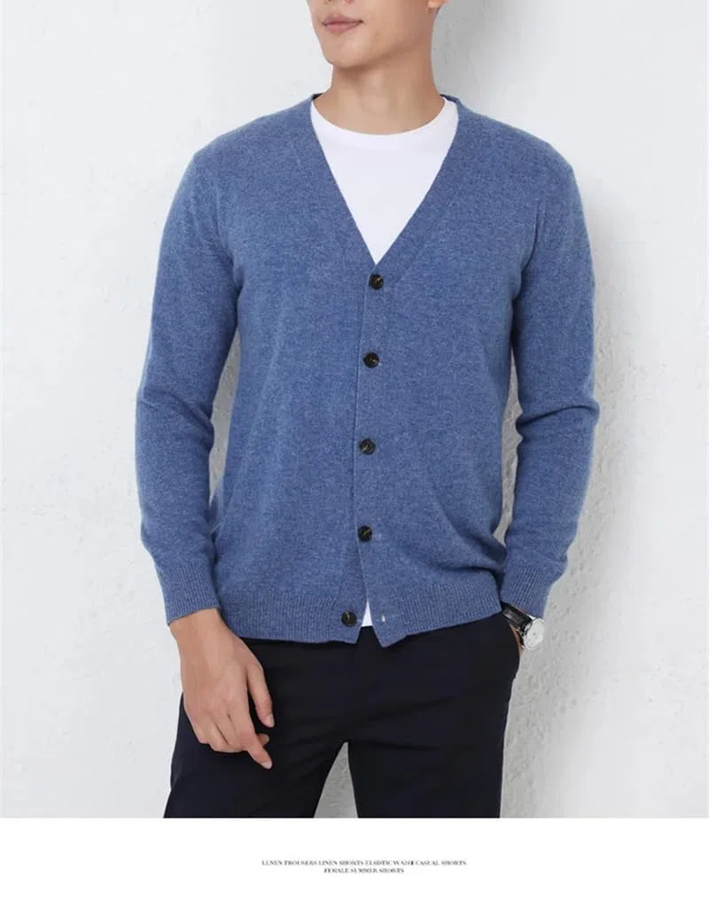 Maglione da uomo in cashmere lavorato a maglia cardigan primavera autunno tinta unita scollo a V casual maglioni selvaggi giacca top