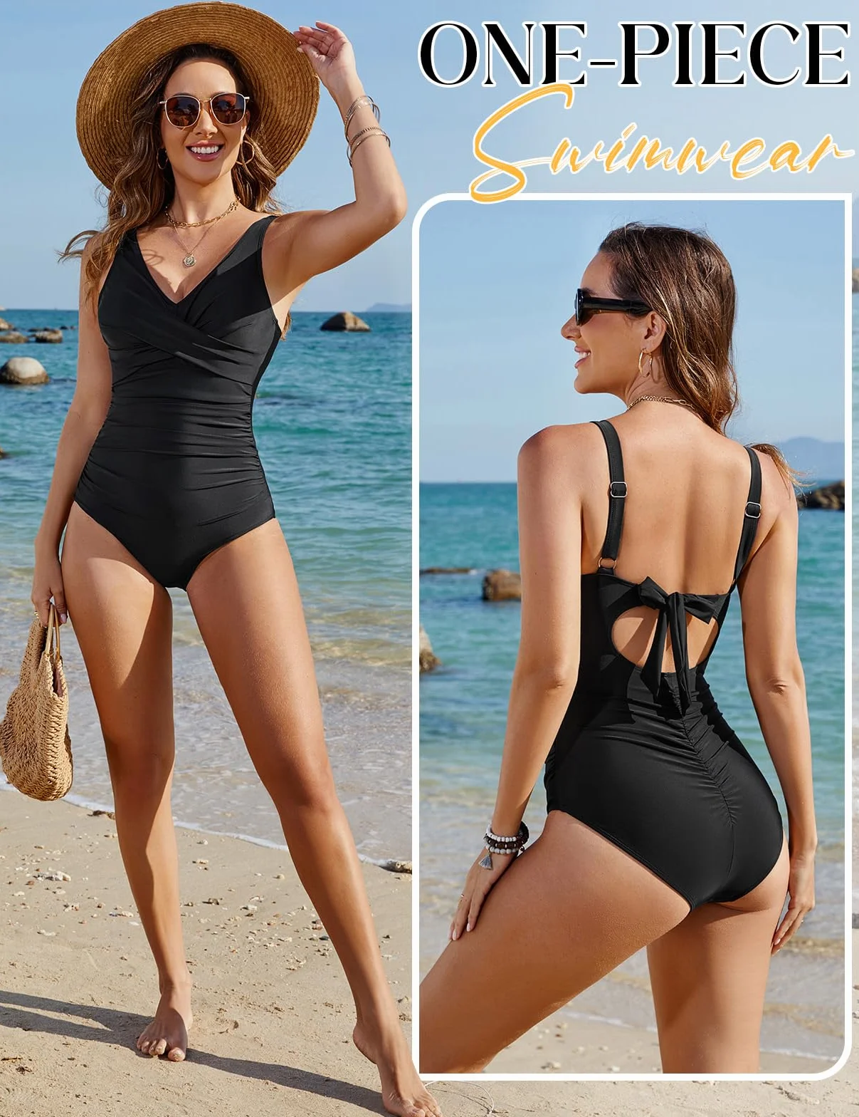 Tuopuda Costume da Bagno Intero Donna Sexy Scollo a V Costumi Interi da Mare Piscina Push Up Imbottito Reggiseno Costumi Bikini Un Pezzo Cross Spiaggia Beachwear