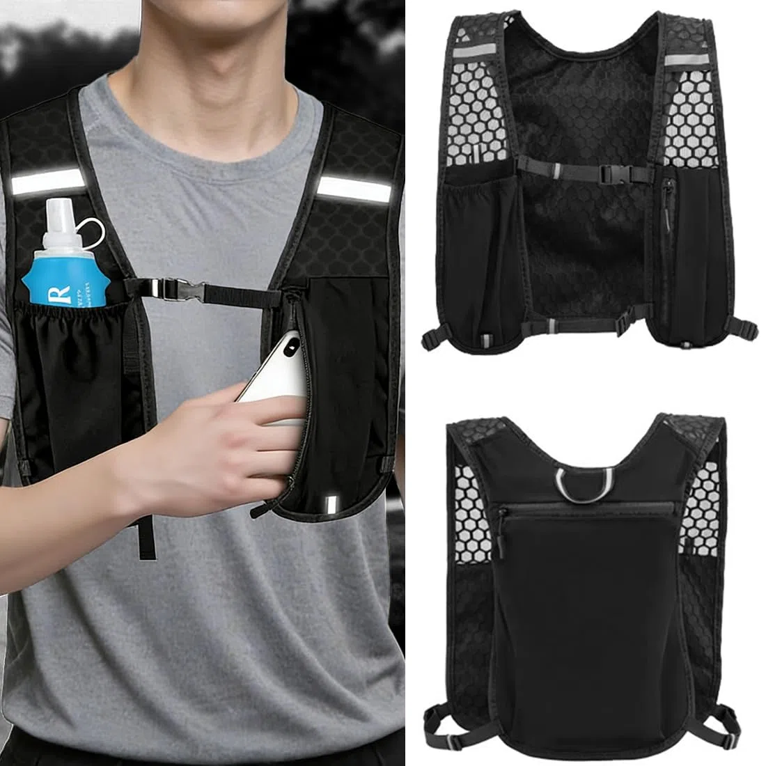 Gilet da corsa per donna e uomo, cinturini pettorali regolabili, gilet running uomo, traspirante e riflettente, zaino gilet da corsa, Running Vest