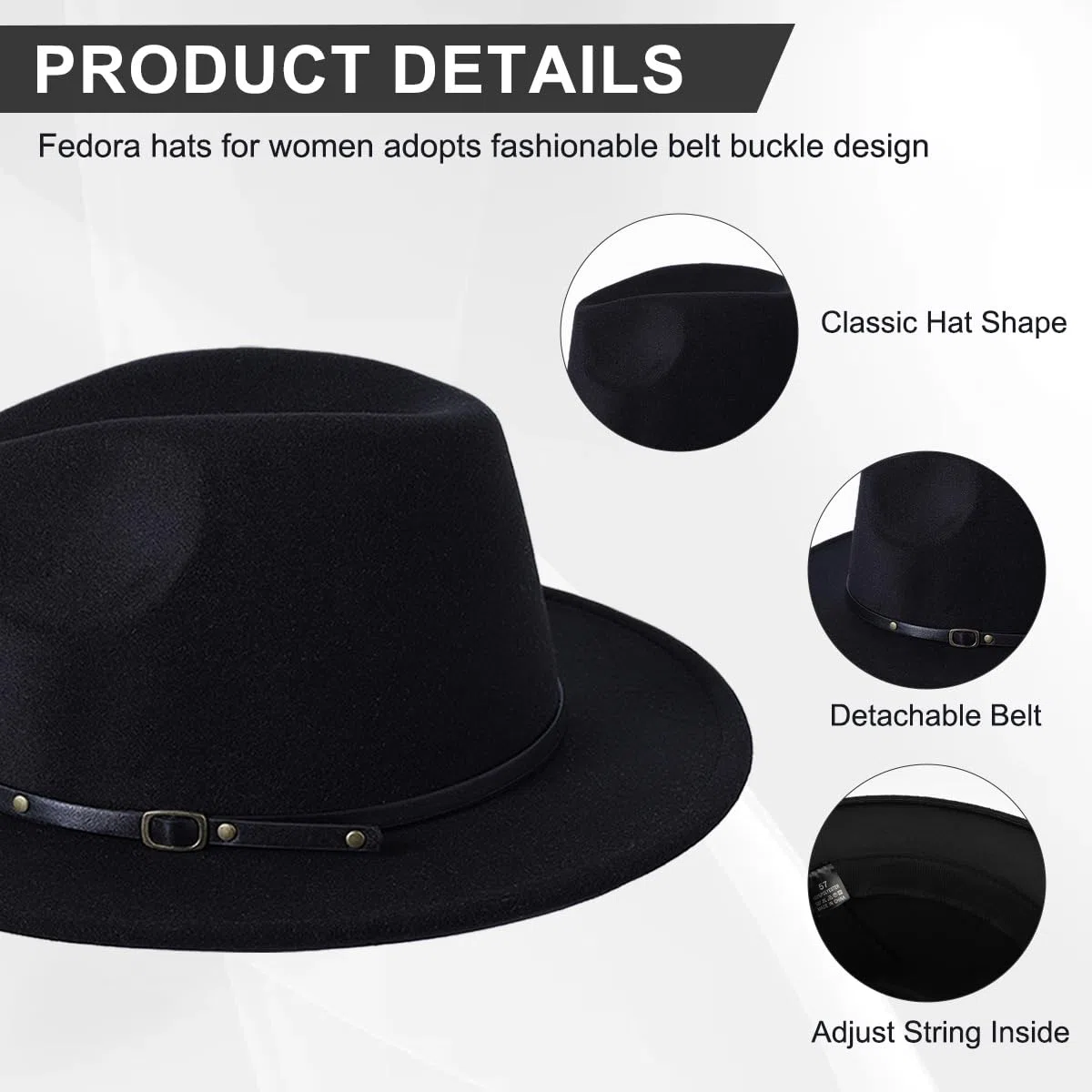 ericotry Cappello Fedora Classico Unisex in Misto Lana con Fibbia per Cintura, Cappello a Tesa Larga, Cappello da Derby per Chiesa, Jazz, Trilby, Berretti per Uomini e Donne, Feste di Nozze, Talent