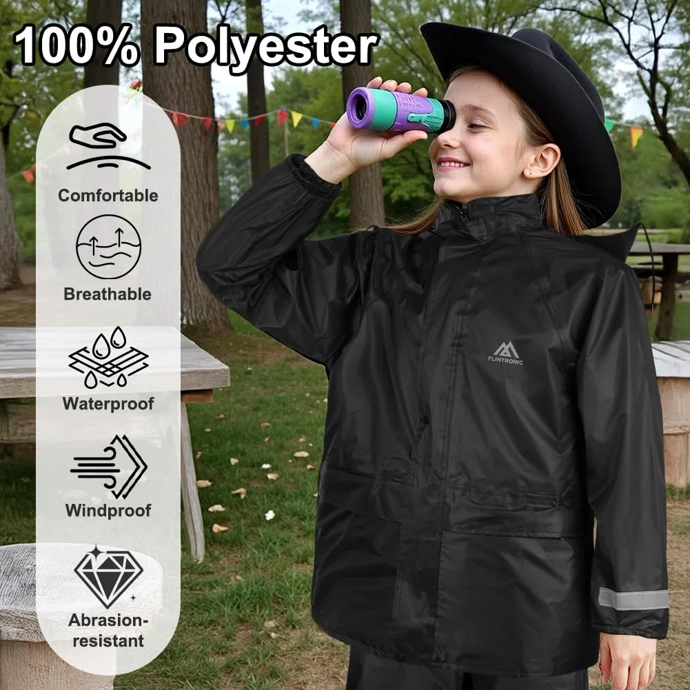 flintronic Giacca impermeabile Rain Jacket, Impermeabile Leggero Antivento con Cappuccio, per Bambini e Bambine, Impermeabile da Esterno per la Pioggia