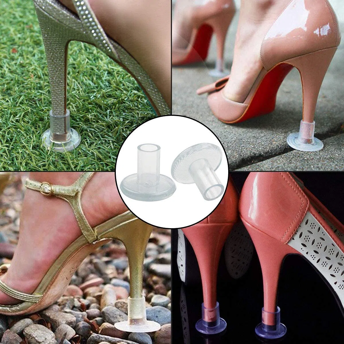 MEISO 20 Paia Salvatacchi Proteggi Tacchi Donna, Salvatacchi Matrimonio, 4 Dimensioni Salvatacco, Proteggi Scarpe Tacco a Spillo Erba, per Matrimoni, Attività All'aperto （Trasparente）