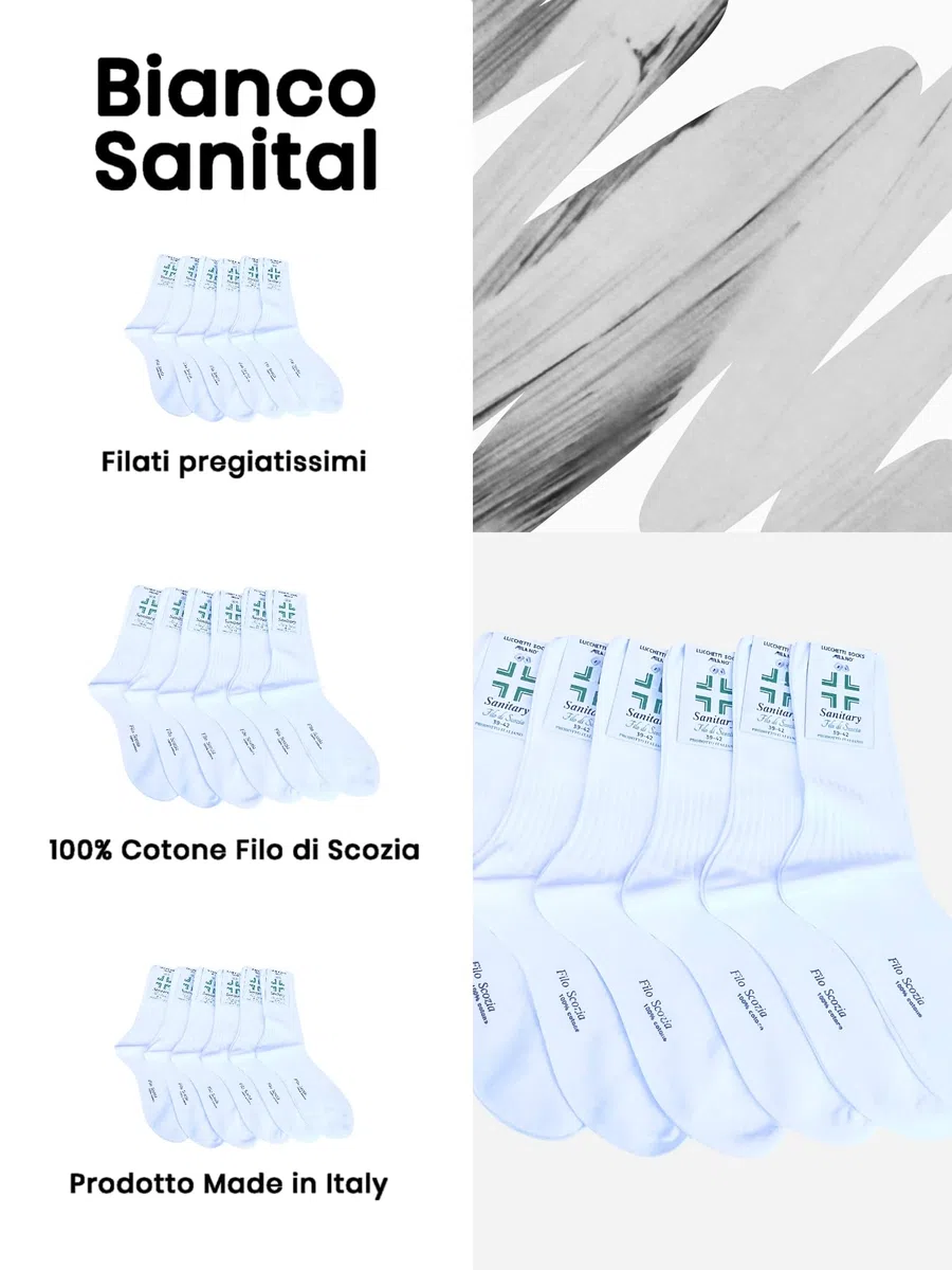 Lucchetti Socks Milano 6 PAIA calze da uomo SANITARIE filo di scozia 100% cotone rimagliate Made in Italy