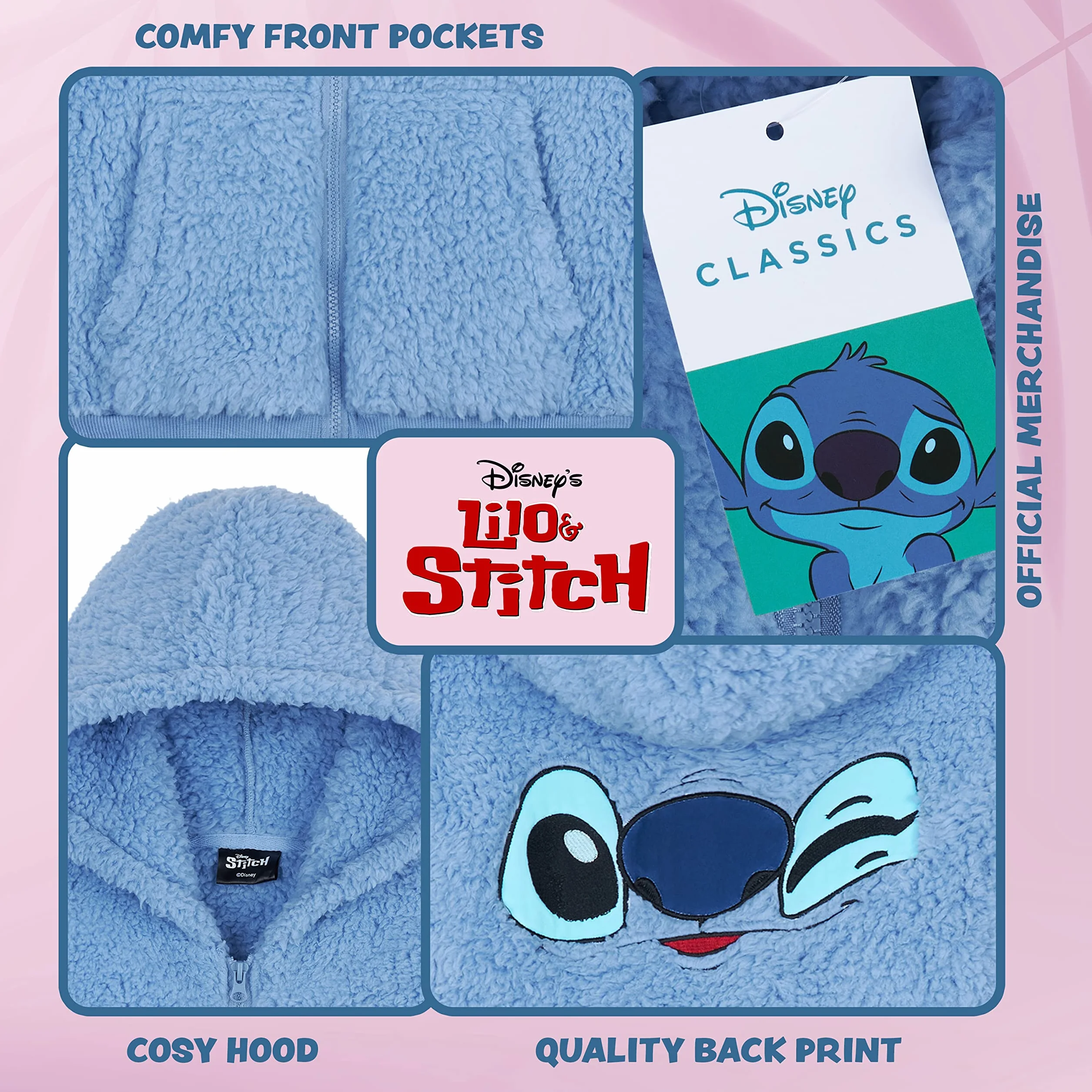 Disney Stitch Sherpa Hoodie for Girls, Zip Up Fleece Fluffy Hoodie for Kids Teens