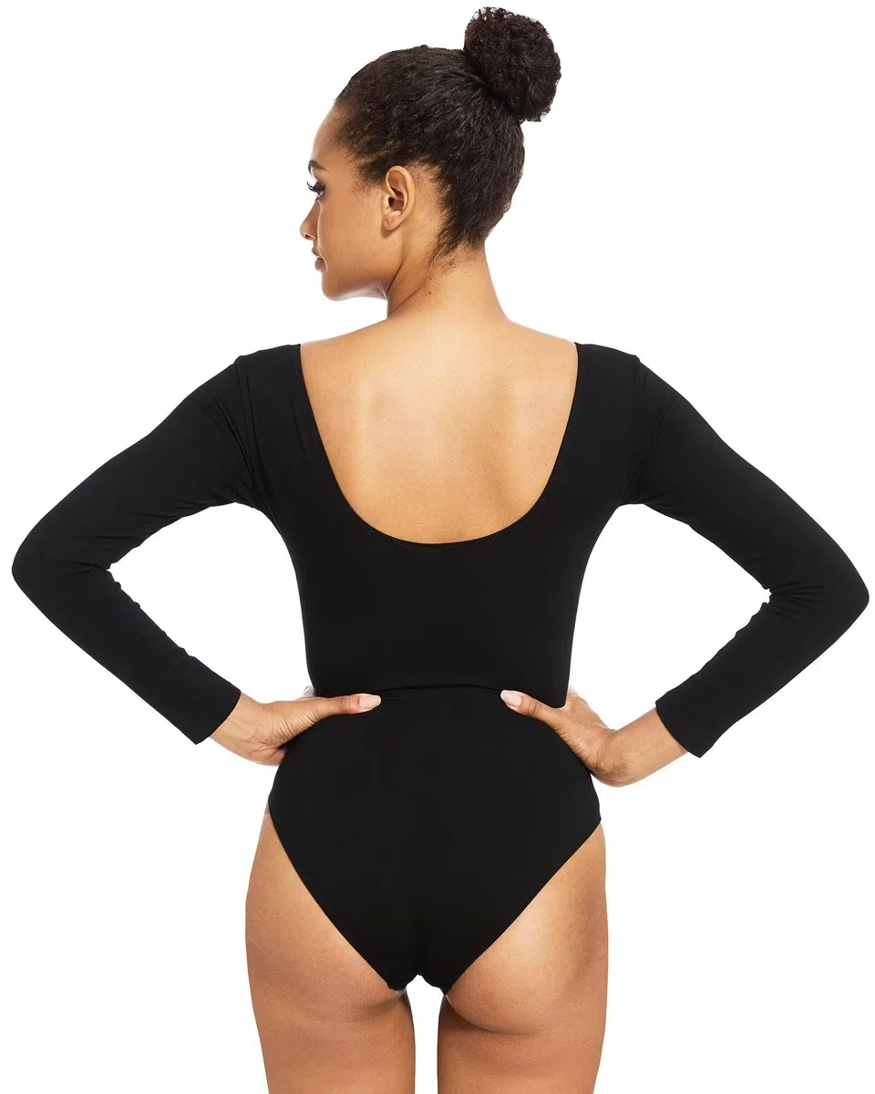 Body Danza Classic,Adulti Nero Cotone Manica Lunga Ballo Body Ginnastica Ritmica per Donna