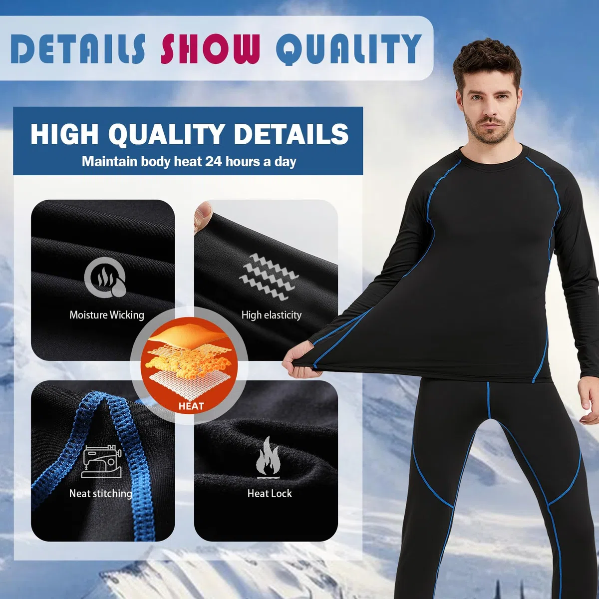 Acfoda Invernale Biancheria Intima Termica Uomo Traspirante Termiche Intimo Set Sci Funzionale per attività all'Aperto S-2XL
