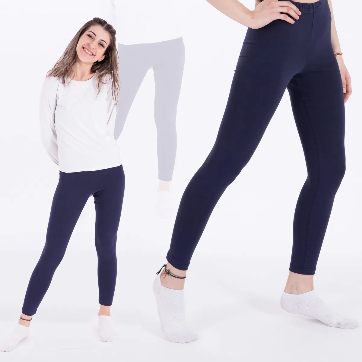 LOREZA® Set di 3 di Leggings per Bambina Pantaloni Lunghi in Cotone Opaco per Il Tempo Libero Elasticizzati per Tutti i Giorni