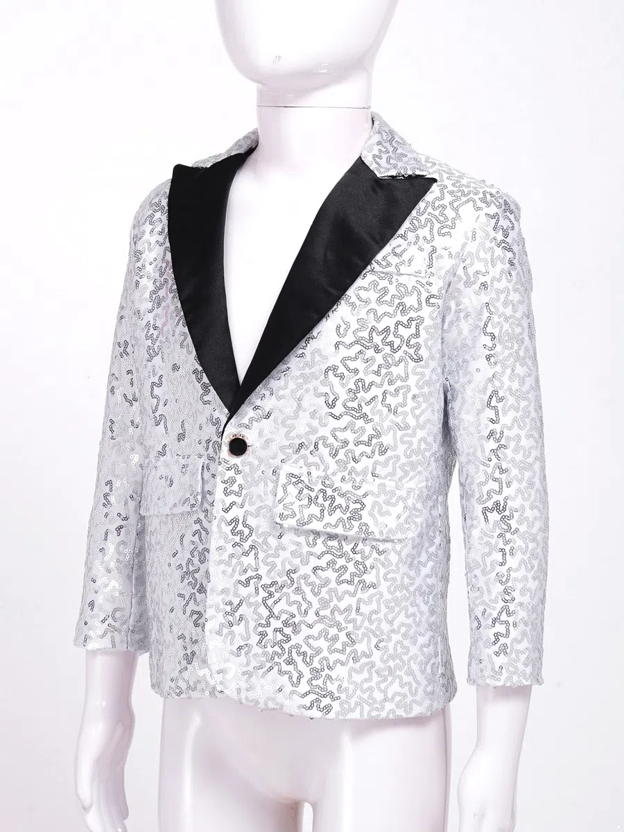 ranrann Giacca da Battesimo Bambino Ragazzo Blazer Elegante con Paillettes Cappotto in Paillettes Formale Costume da Cerimonia Comunione Festa Partito Suit Top Formale