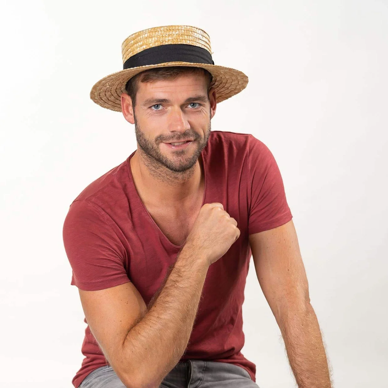 fiebig Cappello da gondoliere Donna e Uomo | Cappello da Sole in 100% Paglia | Boater Made in Italy | Cappello di Paglia per la Primavera e L'Estate | Cappello con Nastro