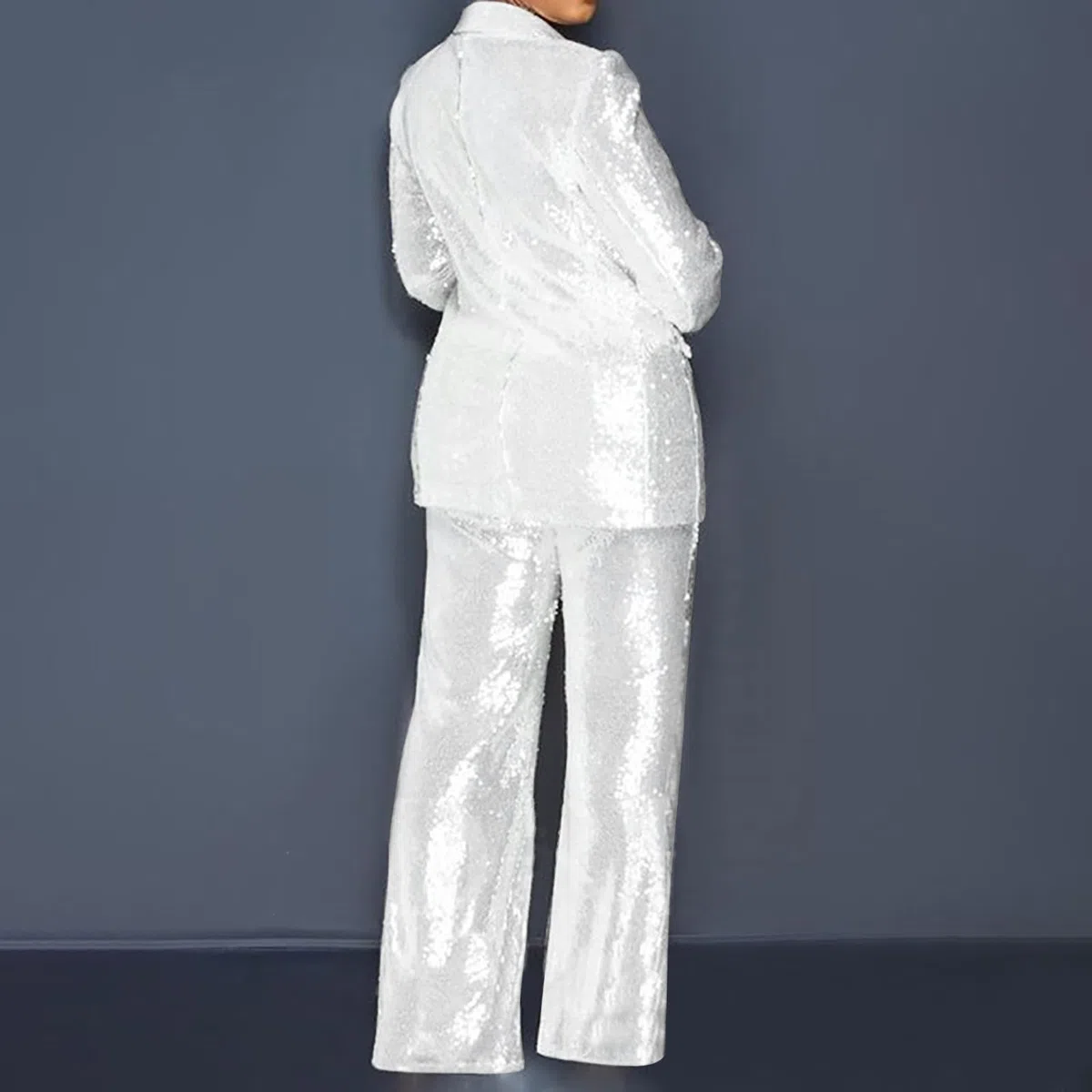 KHIRVWL Offerte Lampo del Giorno Tailleur Donna Elegante Cappotto Ufficio Business Blazer Top Corto Giacca da Abito Completo da Donna con Pantaloni a Maniche Lunghe in Tinta Unita con Paillettes