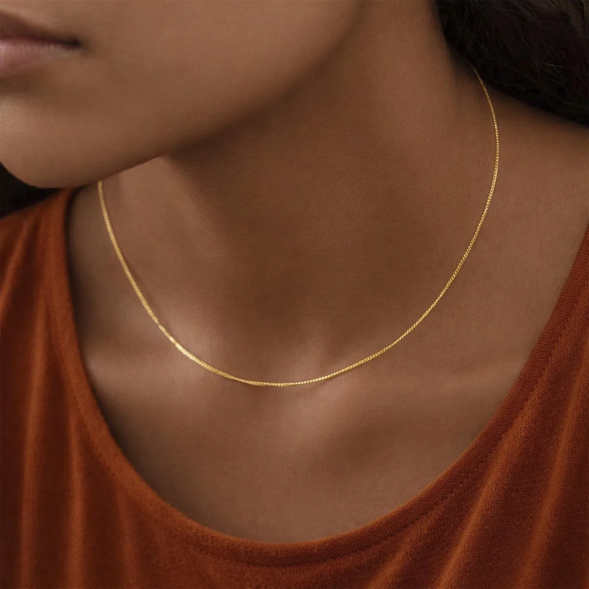 Amberta® Gioielli - Collanina - Catenina Argento Sterling 925 - Placcato Oro 18K - Modello Barbazzale - Larghezza 1.05 mm - Lunghezza: 40 45 50 55 60 70 cm