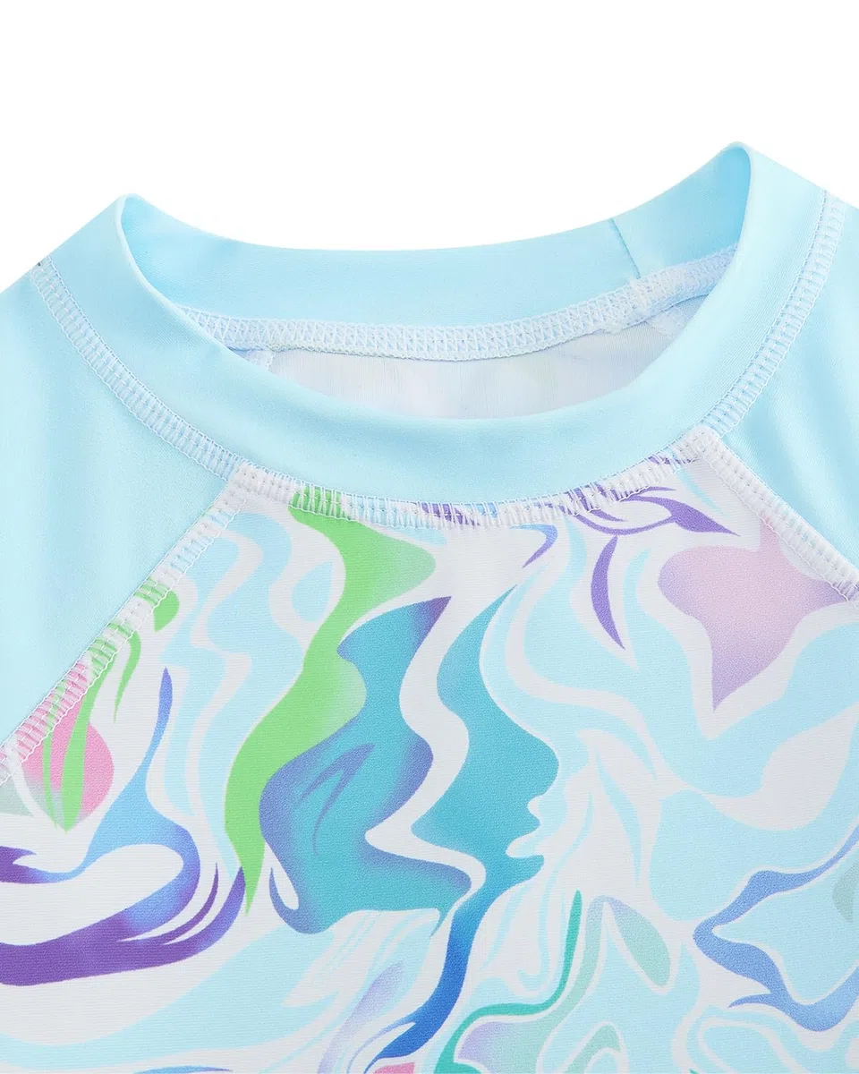 Costume da bagno ragazza 2 pezzi Uv costumi da bagno bambini manica lunga stampa tessuto costume da bagno Uv Shirt ragazza 4-10 anni