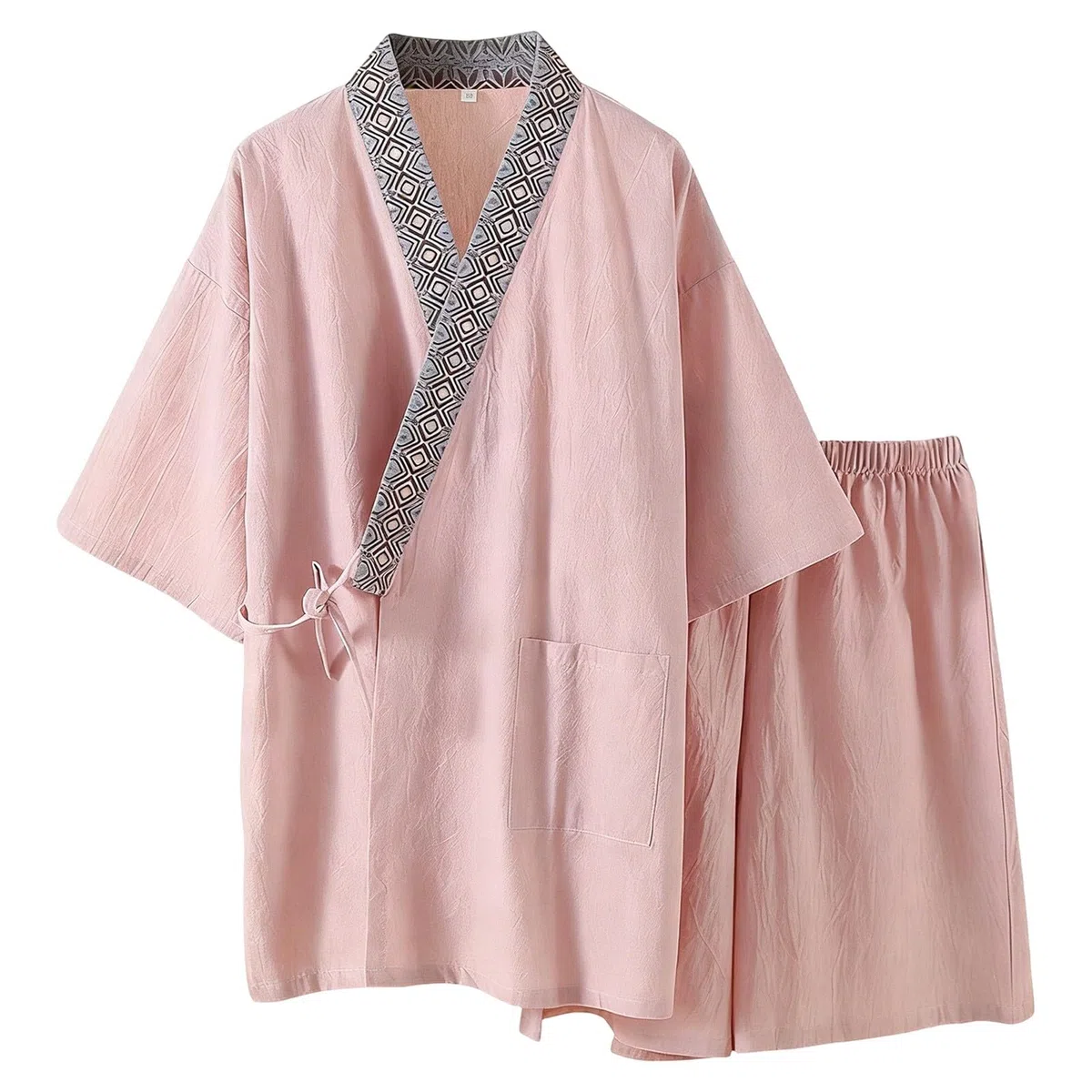 Generisch Pigiama da uomo corto estivo, tuta da casa in due pezzi, stile kimono a maniche corte e pantaloncini in cotone giapponese di grandi dimensioni pigiameria da uomo Abbigliamento estivo leggero