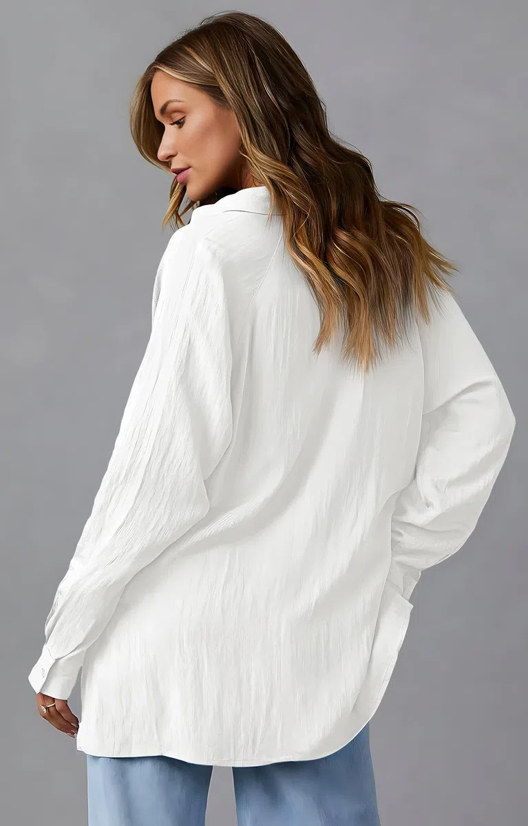 Nonsar Camicia elegante da donna, a maniche lunghe, con scollo a V, stile casual e alla moda, con taschino