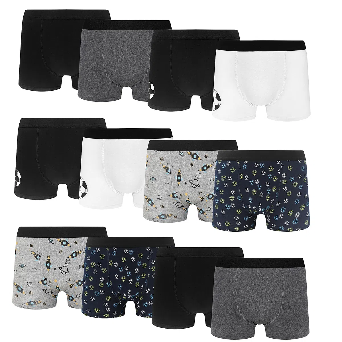 Boxer Bambino con Elastico in Vita, Boxer per Ragazzi (Confezione da 12) - Boxer da Bambino in Cotone Intimo Boxer in Cotone per Ragazzi 3-14 Anni Multicolore