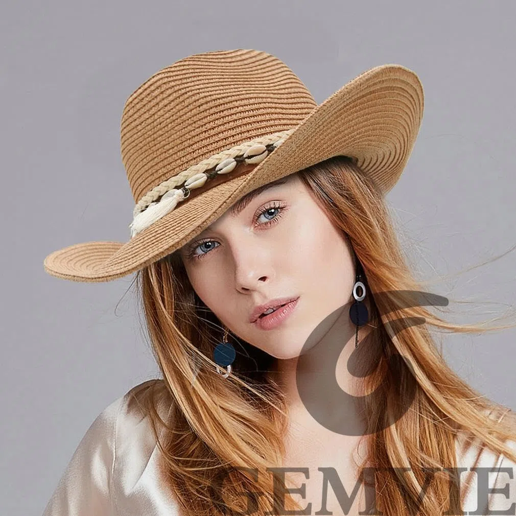 GEMVIE Cappello Cowboy di Paglia Uomo Donna Cappello Western Cowboy Tesa Regolabile Traspirante Tesa Larga Resistente al Sole Ideale per Estate