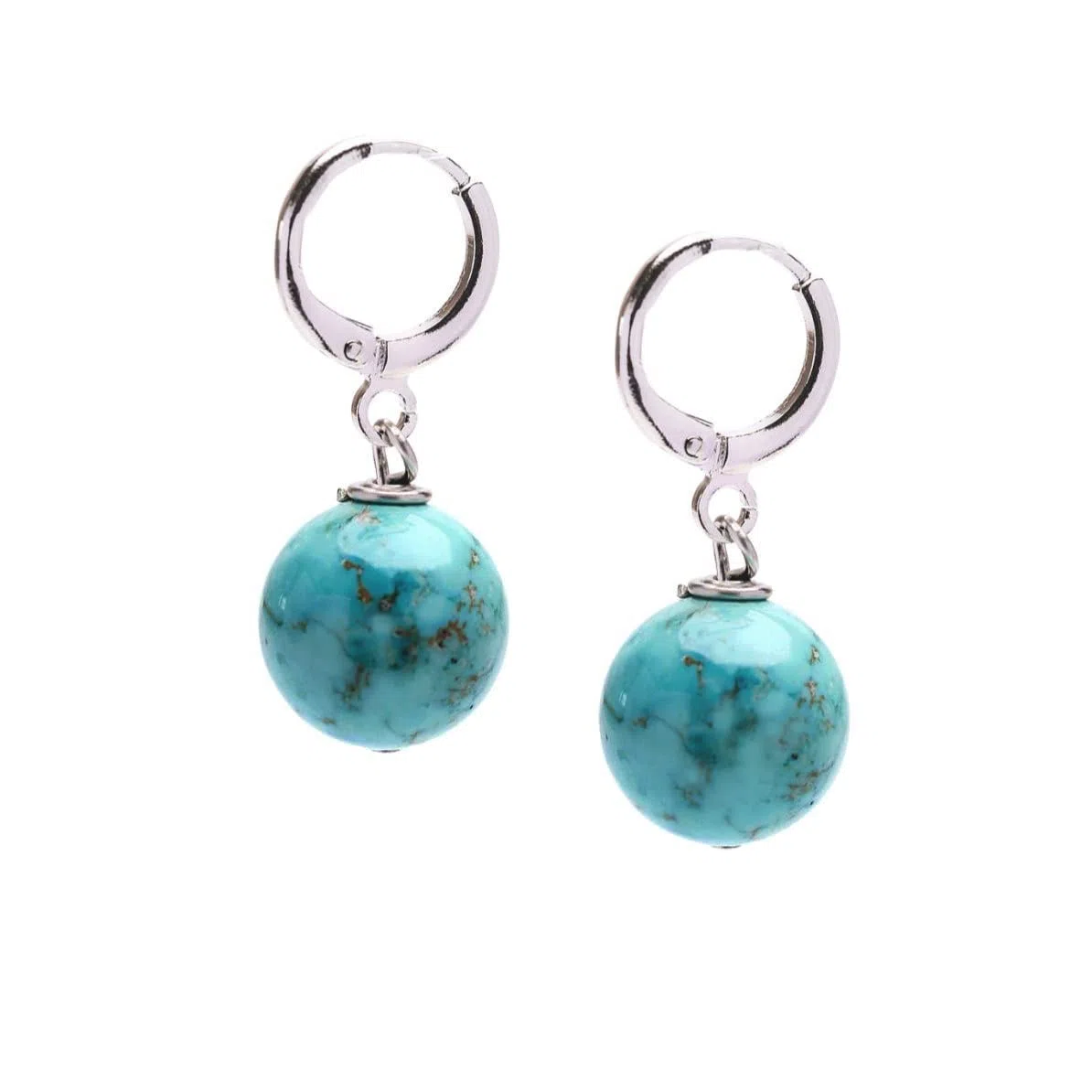 Orecchini Semplici Fatti A Mano Con Perline Di Pietre Preziose Per Donne E Adolescenti - Orecchini Pendenti A Sfera Da 12 Mm Chiusura A Leva Placcata Oro (Turchese blu)