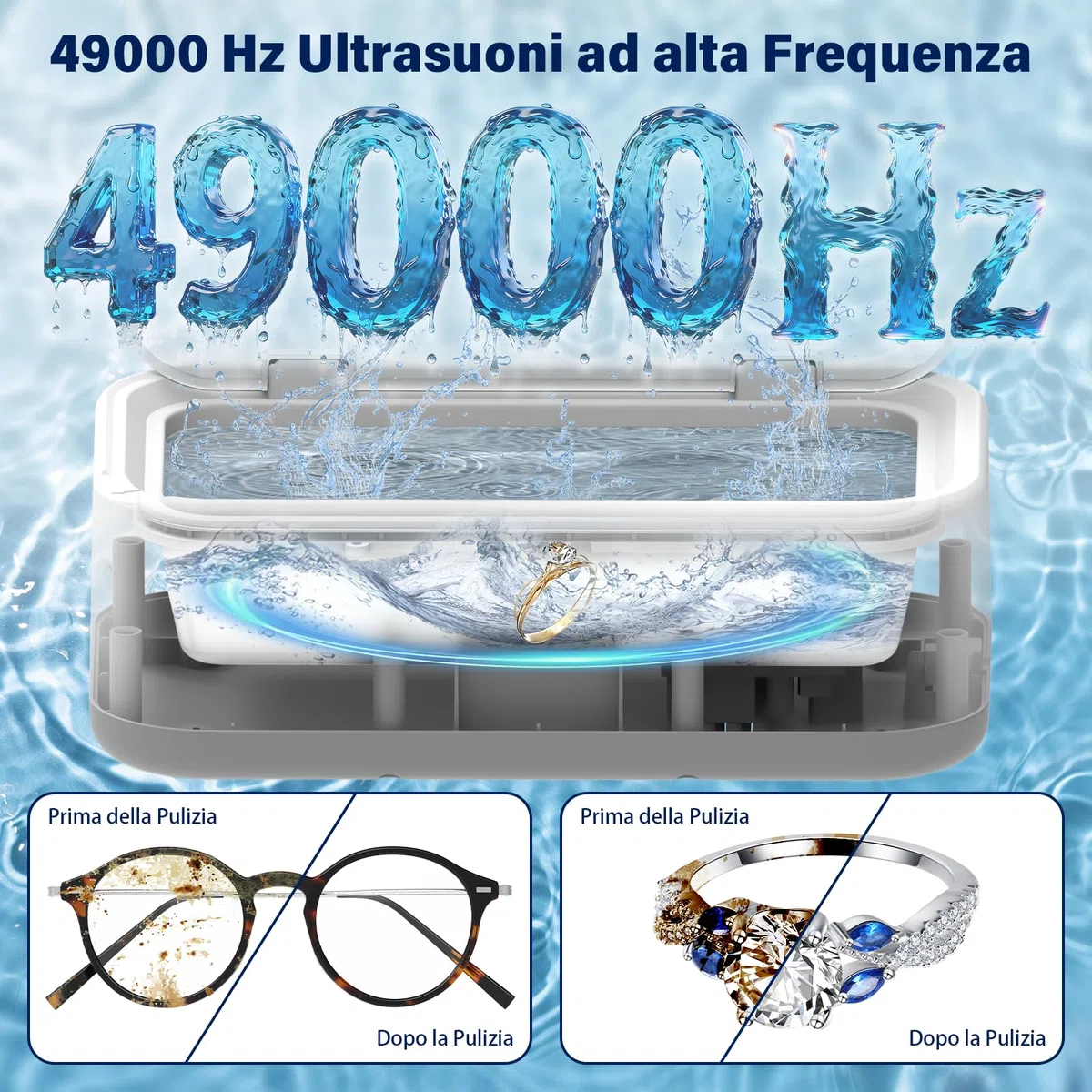 Pulitore Ultrasuoni 800ML, Lavatrice Ultrasuoni Olubfdh, Vasca Ultrasuoni 49KHz,Portatile 360°Ultrasonic Cleaner Gioielli per Protesi, Occhiali, Orologi