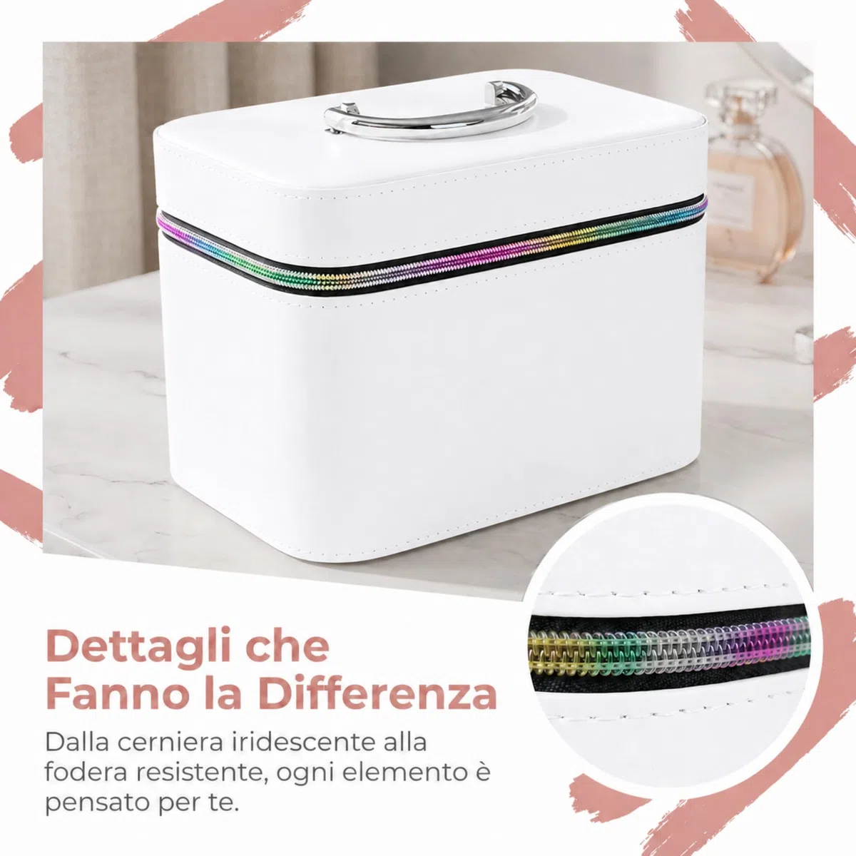 Beauty Case Donna da Viaggio Set 3 Pezzi, Borsa Porta Trucchi Rigida in Similpelle PU, Trousse Make Up con Manico e Zip, Valigetta Organizer Cosmetici Grande Medio Piccolo,Bianco tinta unita