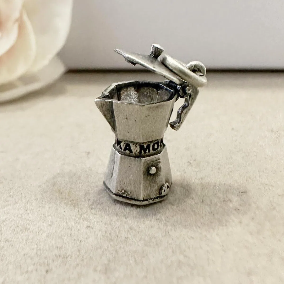 Ciondolo Caffettiera Moka Argento 925 Macchinetta da Caffè Portafortuna Pendente MADE IN ITALY