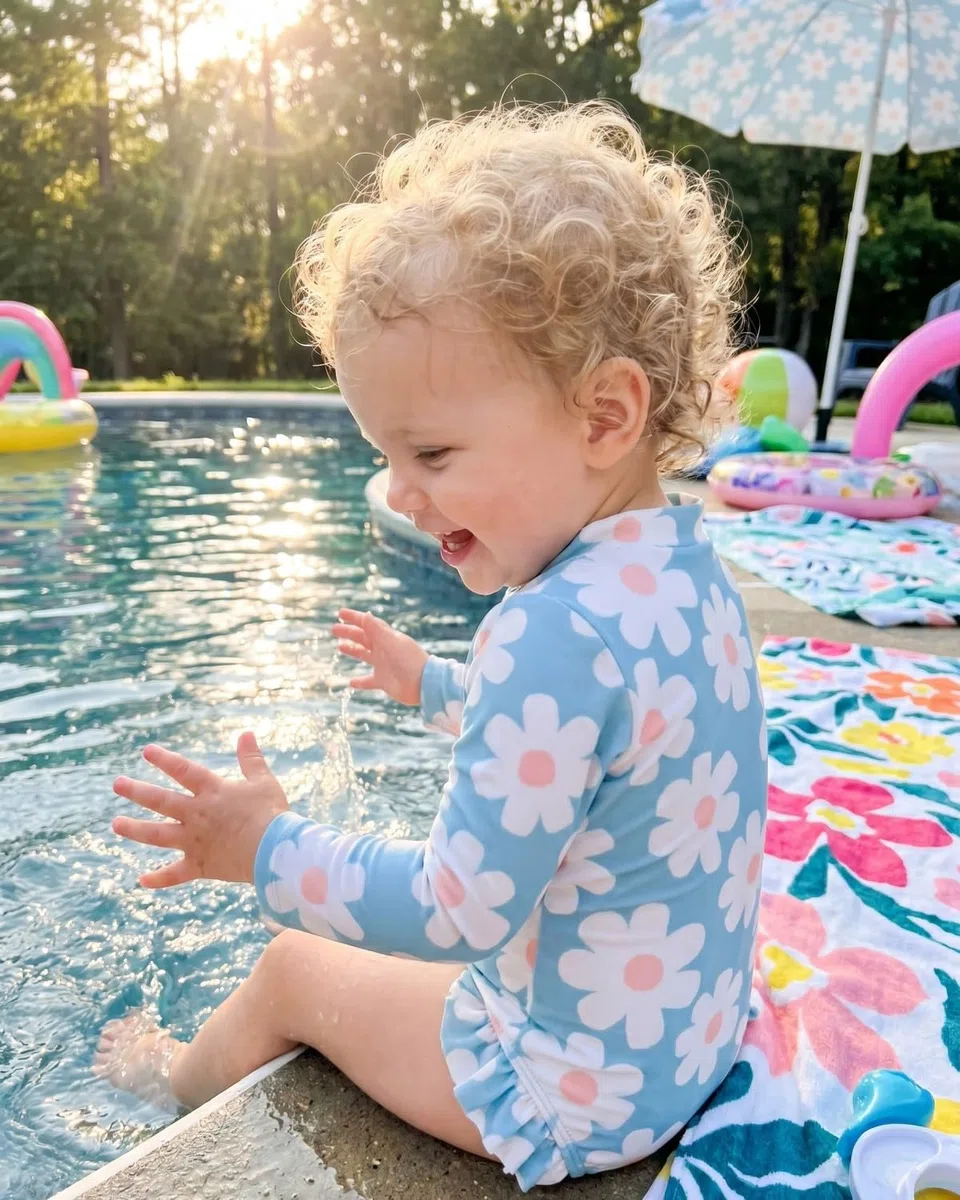DivingBirds Costume da Bagno Bambina e Neonata, Costume Intero a Maniche Lunghe con Protezione Solare UV e Cappellino Abbinato, Costume Mare Bimba 3 Mesi - 4 Anni