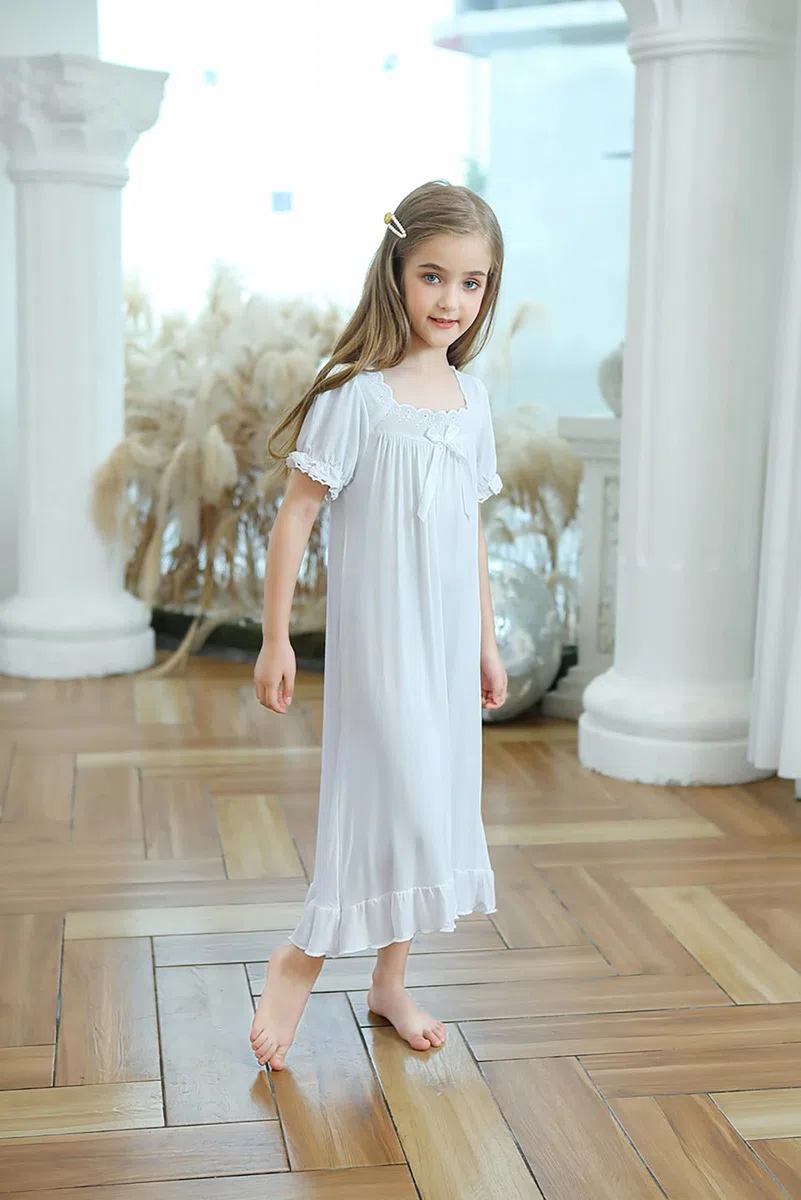 Verve Jelly Ragazze Principessa Camicia da Notte Estate Manica Corta Camicia Da Notte Increspature Camicia Da Notte Pizzo Vestito Del Bambino Ragazza Sonno Vestito