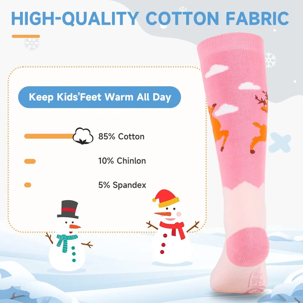 Findway Calze da Sci per Bambini,Calze Termiche per Bambini 85% Cotone Ragazzi Ragazze Calzini da Neve Traspirante Caldo Inverno All'aperto Calzini da Sci per Sci Pattinaggio Snowboard,2 Paia/3 Paia