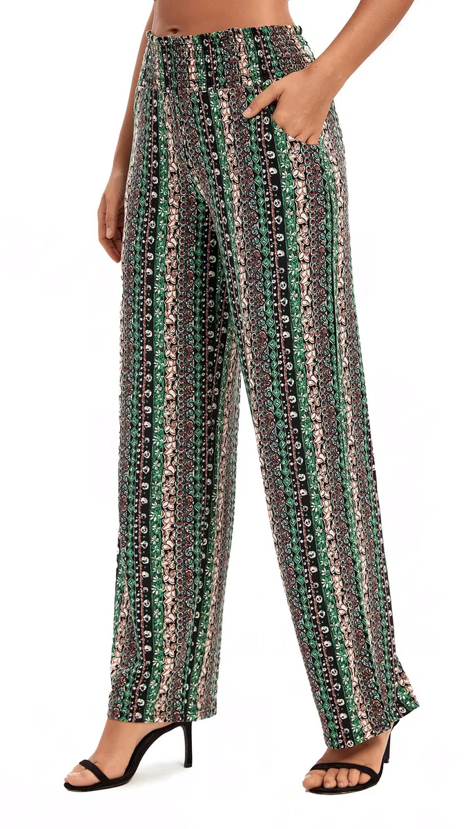 EXCHIC Donne Gamba Dritta Sciolto Boho Yoga Pantaloni Casual Elastico Vita Pantaloni con Tasche