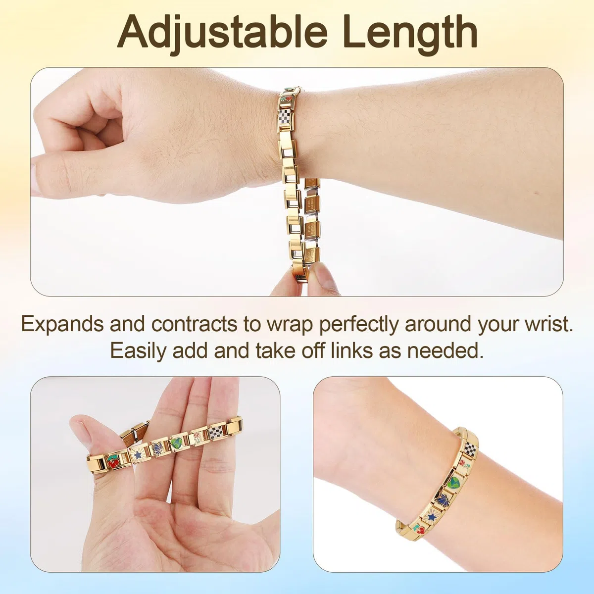 Braccialetto con Ciondoli Italiano, Bracciale Italiano in Oro con Strumento di Apertura e 10 Ciondoli Staccabili Ciondoli per Braccialetti Italiani in Acciaio Inossidabile Bracciale