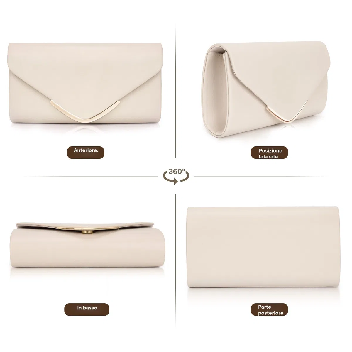 Larcenciel Pochette Donna Nuda, Borsa Tracolla Donna da Sera a Busta in Pelle Vegana Alla Moda con Catena, Elegante Borsa a Spalla Donna