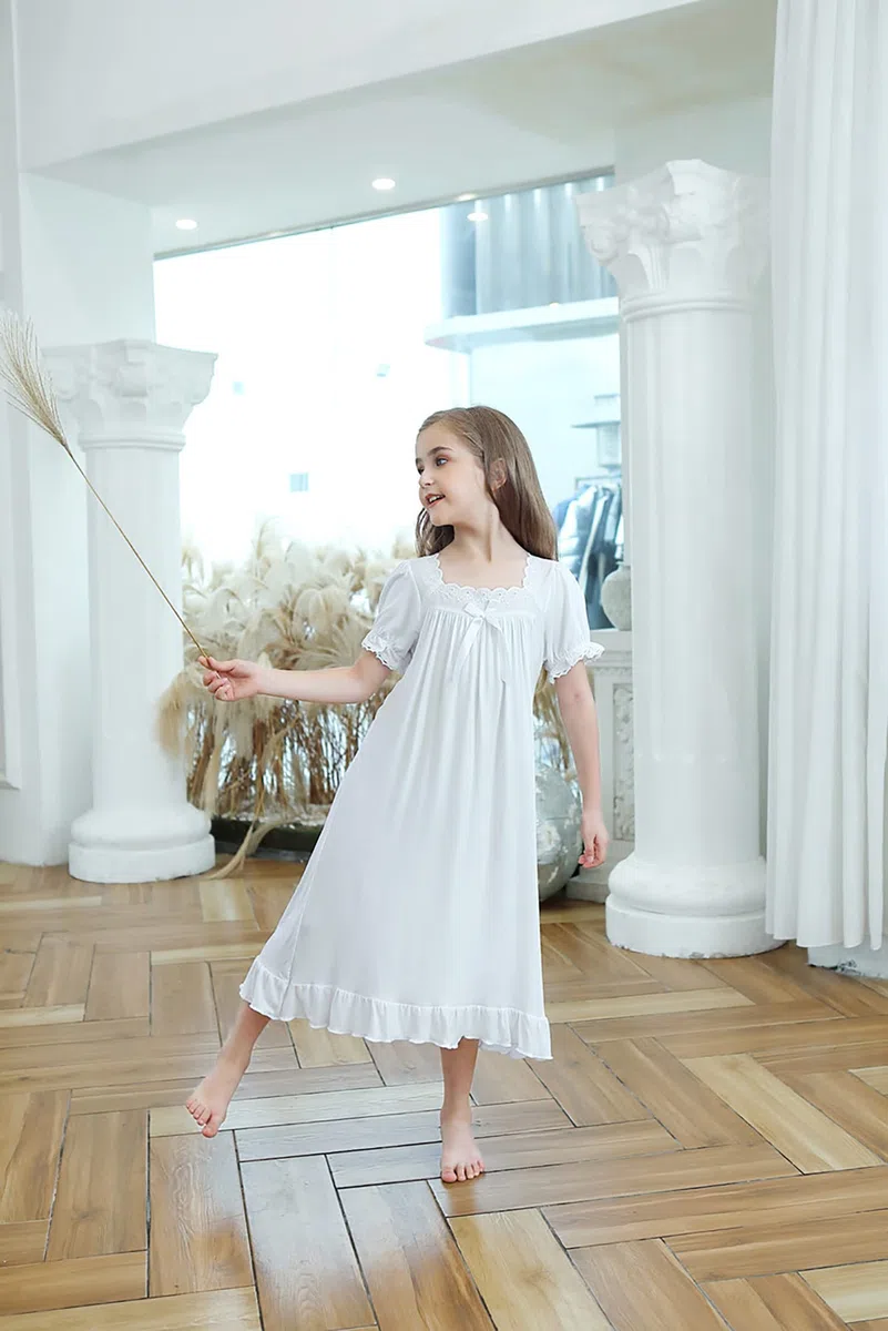 Verve Jelly Ragazze Principessa Camicia da Notte Estate Manica Corta Camicia Da Notte Increspature Camicia Da Notte Pizzo Vestito Del Bambino Ragazza Sonno Vestito