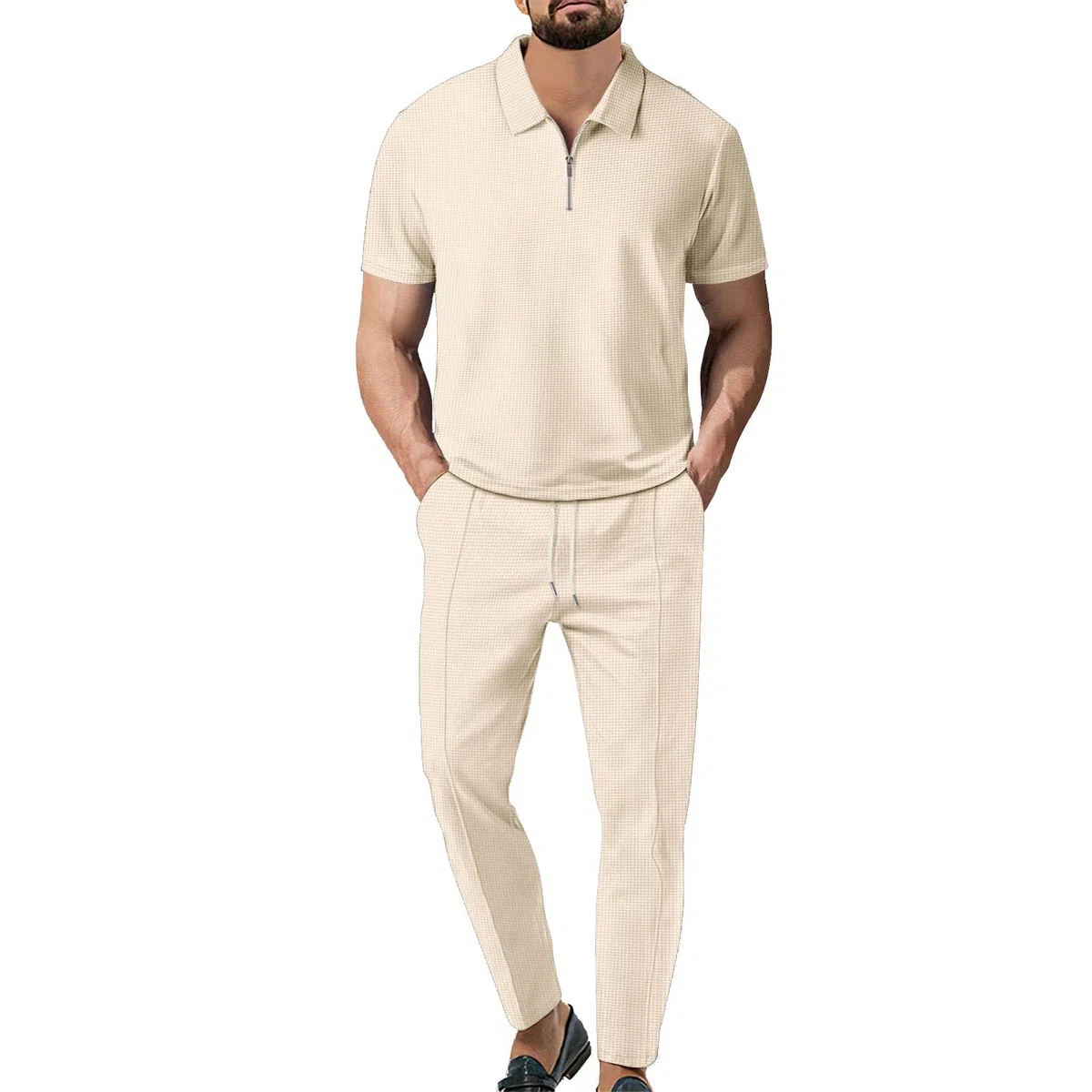 2 Pezzi Tuta Uomo Taglie Forti Comodi Completi Sportivo Traspirante Casual Elegante Polo E Pantaloni Con Coulisse Con Elastico In Vita Abbigliamento Outfit Spiaggia Cotone Jogging Tuta Palestra