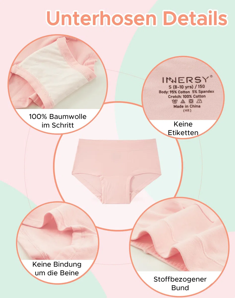 INNERSY Mutande Ragazza Boxer Cotone Sportivo Boyshort Elasticizzato 8-16 Anni Intimo Pacco da 5