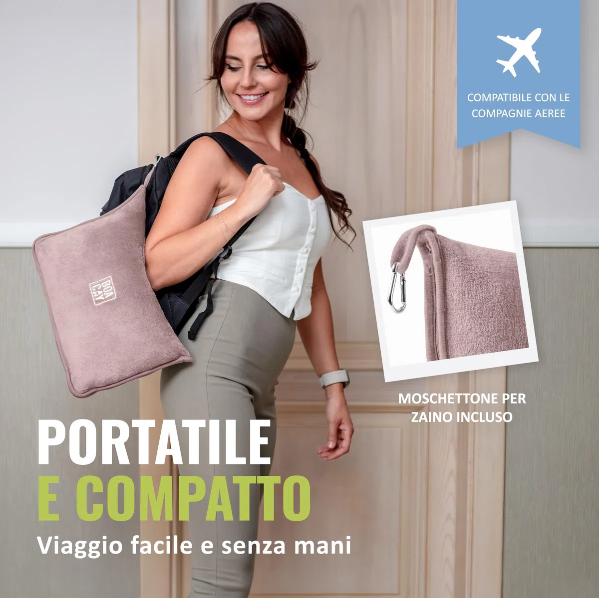 BOACAY Coperta da Viaggio Morbida e Calda per Aereo e Auto - Essenziale per Voli Lunghi per Donne, Uomini, Bambini - Cuscino Compatto con Manica per Bagagli e Clip per Zaino