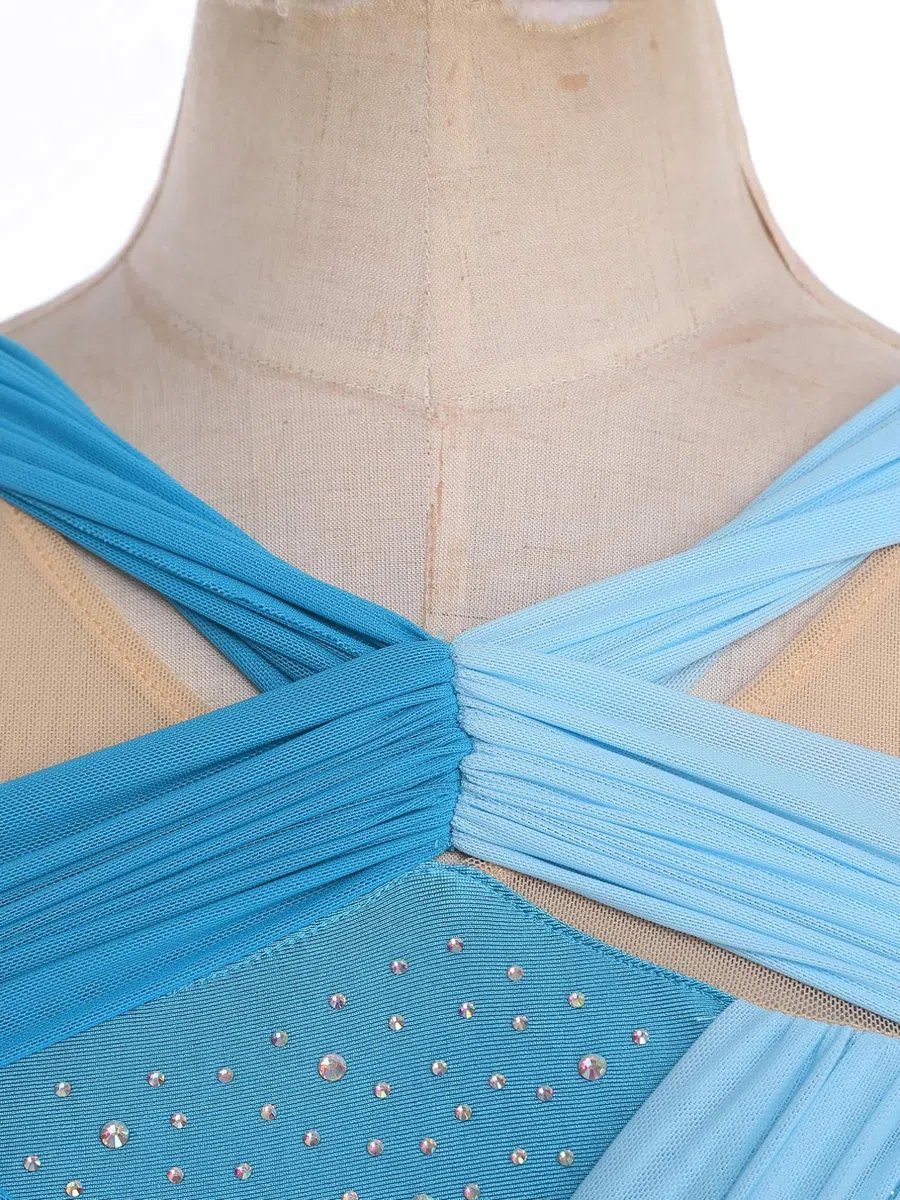TiaoBug Abito da Pattinaggio Artistico Donna Senza Maniche Vestito da Balletto Ballo Lirico Contemporaneo Body Danza Classica Ginnastica Artisitca Costume da Ballo Latino