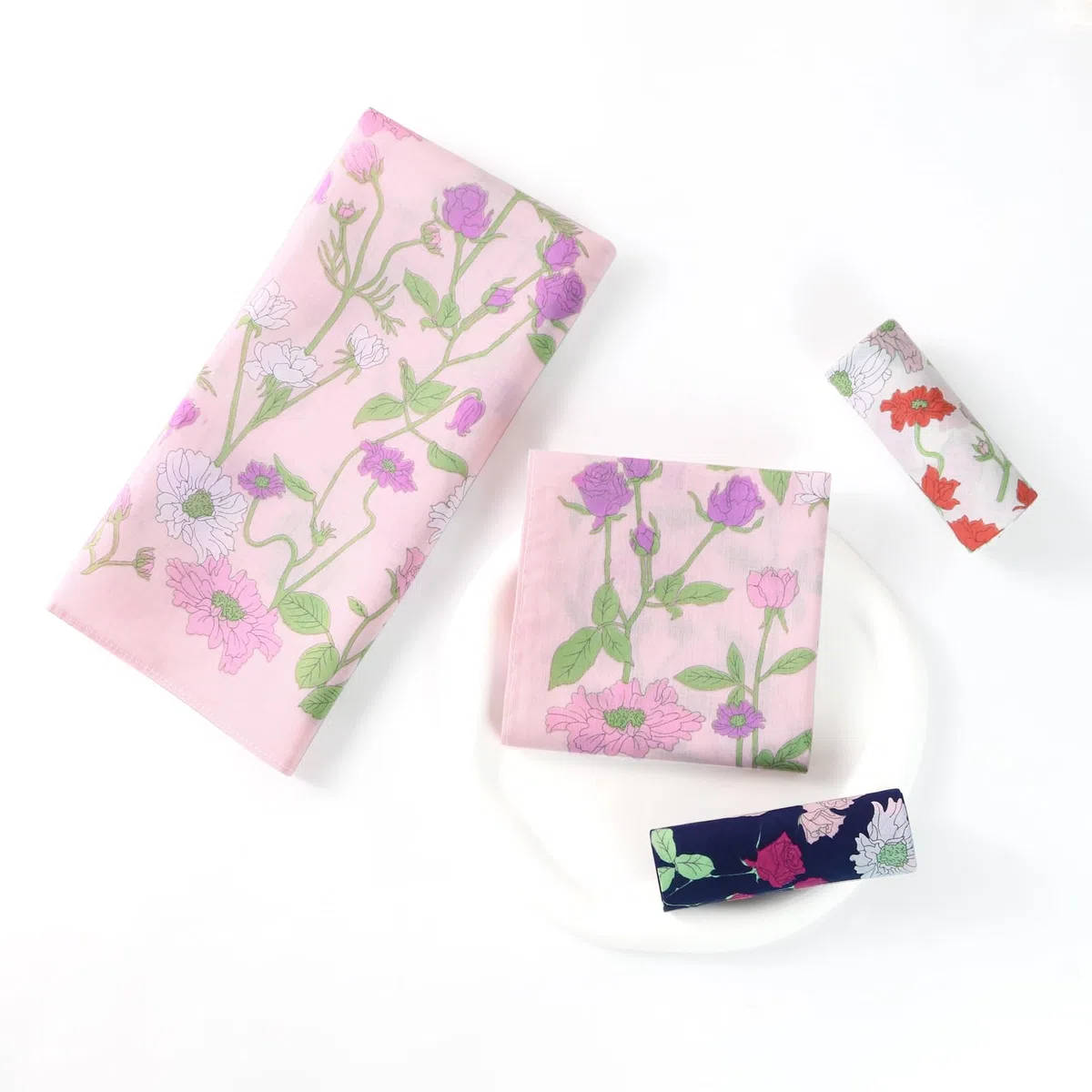 HOULIFE Fazzoletto tessuto – fazzoletti in tessuto da donna, grandi fazzoletti in puro cotone pettinato, motivo floreale, morbido, per matrimonio, uso quotidiano, set di 6/12 pezzi, 45 x 45 cm, fiore