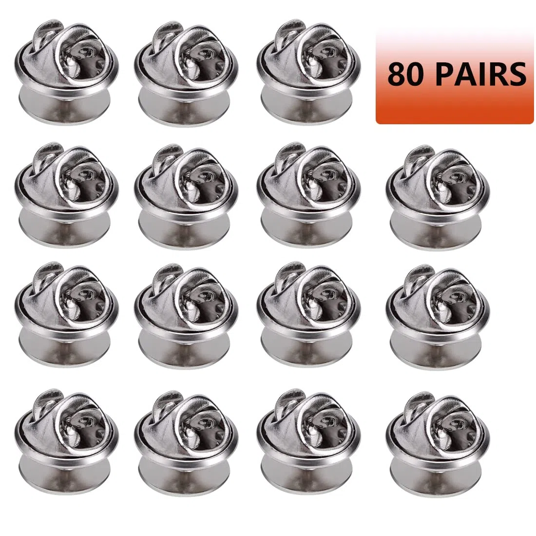 80 paia di fermacravatte con perni vuoti (10 mm x 9 mm), chiusura a farfalla, fermacravatta di ricambio per etichette, spille, artigianato, creazione di gioielli, colore argento
