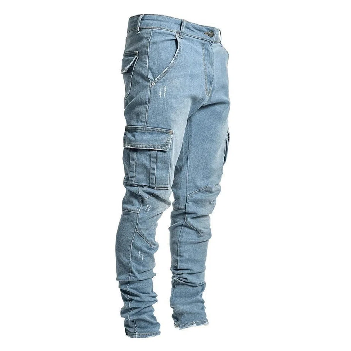 Pantaloni Cargo Uomo Slim Vita ELastica Solida Jeans EElastici Classici Multi - Tasche Pantaloni Da Trekking Di Lavoro Confortevoli E Leggeri