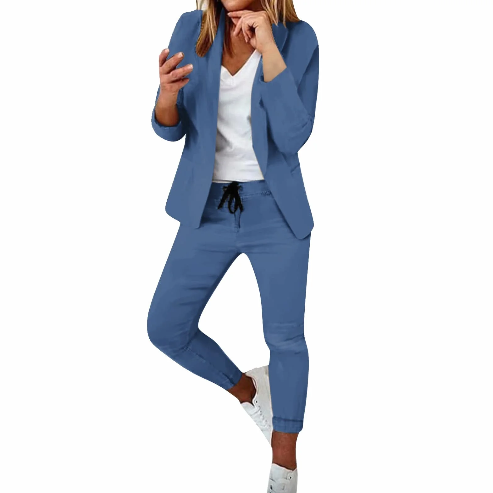 MJGkhiy Tailleur Donna Eleganti Pantaloni e Giacca da Cerimonia Curvy Completo Blazer a Maniche Lunghe Tuta Elastici in Vita Set di Abiti in Tinta Unita Pantalone Giacche Due Pezzi Elegante Suit