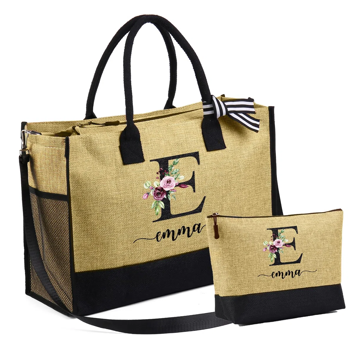 jewelora Borsa Mare Donna Tote Bag Personalizzata con Nome per Mamma Insegnante Fidanzata Damigelle Borsa da Viaggio Grande Shopper Bag Donna per Matrimonio Viaggio Spiaggia Vacanza