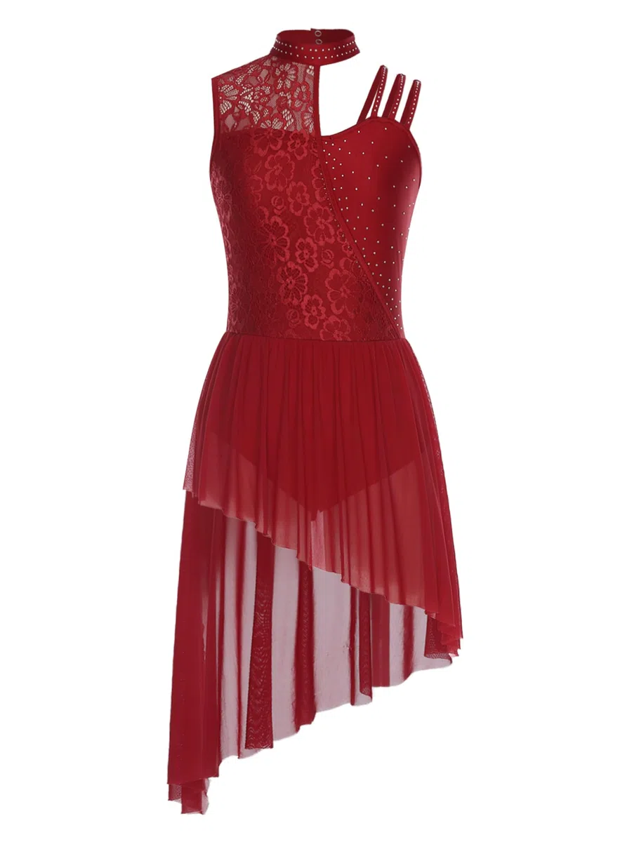 inhzoy Vestito da Ballo Latino Americano Tango Donna Abito da Balletto Danza Lirica Contemporanea in Pizzo Floreale Body Ginnastica Ritmica Vestito da Pattinaggio Artistico